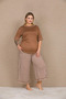 Plus size viscose chic design brown striped short sleeve capri set