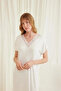 Lace Collar Short Sleeve Ecru Nightgown - 4