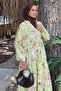 Patterned Summer Hijab Dress with Elasticated Sleeves and Front Button Detail