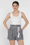 Women's Elastic Waist Belt Detailed Stripe Patterned Shorts