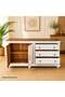 Antique Style Furniture Artisan Sunray Solid Mango Wood Sideboard with Hand-Carved Design, Distressed White Finish & Natural Wood Top - 2