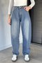 Women's High Waist Belt Detailed Loose Fit Jean Denim Trousers - 2
