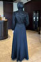 Sleeve Tie-Down, Sequin and Stone Embellished, Satin Kiloş Evening Dress - 4