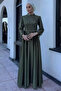 Sleeve Tie-Down, Sequin and Stone Embellished, Satin Kiloş Evening Dress