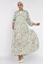 Patterned Summer Hijab Dress with Elasticated Sleeves and Front Button Detail - 2