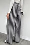 Women's High Waist Belt Detailed Stripe Patterned Palazzo Pants - 3