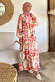 Patterned Summer Hijab Dress with Elasticated Sleeves and Front Button Detail - 3
