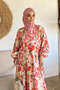 Patterned Summer Hijab Dress with Elasticated Sleeves and Front Button Detail - 2