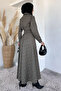 Gülseli Plaid Patterned Waist Tie Hijab Dress - 5