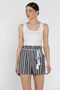Women's Elastic Waist Belt Detailed Stripe Patterned Shorts - 2