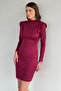 Women's High Collar Shoulder Padded Stoned Lycra Evening Dress - 3
