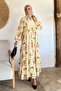 Patterned Summer Hijab Dress with Elasticated Sleeves and Front Button Detail - 3