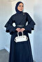 Gold Button Detailed Ruffled Belt Accessory Hijab Dress - 2