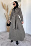Gülseli Plaid Patterned Waist Tie Hijab Dress - 2