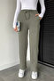 Women's Elastic Waist High Waist Self Patterned Pants - 2