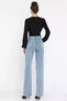 Women's Wide Leg Mom Jean Denim Pants with Front Detail - 3