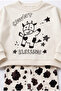 Children's Cow Print Ecru School Sweatshirt and Patterned Sweatpants Set - 2