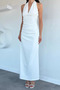 Women's Halter Neck Evening Dress with Side Ruching Detail and Slit - 3