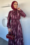 Patterned Chiffon Hijab Dress with Elastic Waist - 3