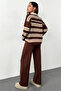 Women's Striped Patterned Sweater Pants Knitwear Two-Piece Set - 3
