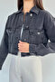 Women's Double Pocket Back Print Detailed Jean Denim Jacket - 3