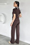 Women's Side Gathered Blouse and Wide-Leg Pants Two-Piece Set - 4