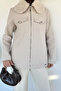 Collar Plush Stone Embroidered Hijab Coat - 3