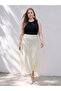 Lcwaikiki Curve Beige Plus Size Flared Skirt with Zipper at Waist in Linen Blend