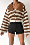 Women's Front Buttoned Color Stripe Spanish Sleeve Knitted Sweater Cardigan - 2