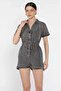 Jean Denim Overalls with Folded Sleeves and Waist Tie - 2