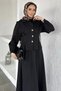 Gold Button Detailed Jacket with Belt Accessories, Elastic Waist Skirt, Hijab, Two-Piece Set - 4