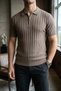 Men's Polo Collar Half Zip Knitwear T-Shirt
