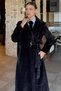 Women's Gold Buckled Belted Inner Lined Bearded Coat - 2