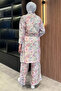 Floral Patterned Kimono Pants Hijab Double Set - 4