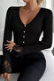 Sleeve Guipure Detailed V-Neck Knitwear Blouse - 3