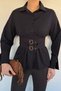 Women's Waist Belted Shirt with Gold Detail