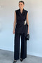 Women's Double-Breasted Collar Gold Detailed Vest and Elastic Waist Trousers Two-Piece Set