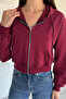 Women's Front Zipper Hooded Double Pocket Sweatshirt - 3