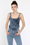 Women's Zippered Jean Denim Bustier - 2