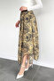 Women's Asymmetrical Cut Patterned Skirt with Elastic Waist and Inner Lining