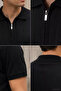 Men's Polo Collar Self-Patterned Front Half Zipper T-Shirt - 3