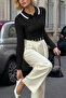 Polo collar half buttoned women's knitwear sweater - 2