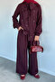 Elastic Waist Trousers, Stone Embroidered Shawl Collar Shirt, Hijab, Two-Piece Set - 3