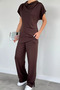 Women's Elastic Waist Trousers Degaje Collar Blouse Double Set - 2