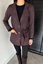 Women's Double-Breasted Collared Jacket with Front Buttons and Waist Belt - 2