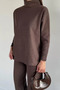Turtleneck Casual Blouse and Pants Double Set - 4