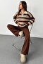 Women's Striped Patterned Sweater Pants Knitwear Two-Piece Set - 2