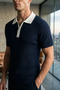 Men's Polo Collar Half Zipper Patterned Knitwear T-Shirt