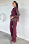 Women's Sweater, Garnished Plaid Patterned Shirt, Elastic Waist Pants, Two-Piece Set - 2