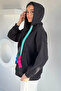 Women's Hooded Colorful Striped Embroidered Sweatshirt - 4